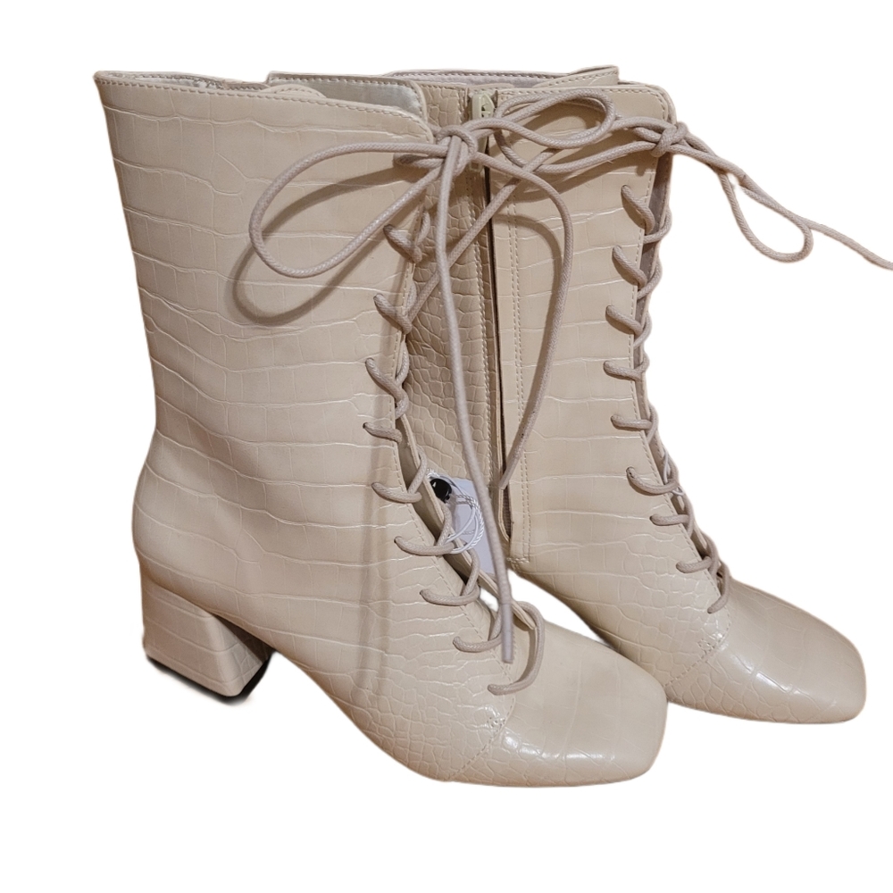 ASOS Monki Croc Faux Leather Lace Up Boots